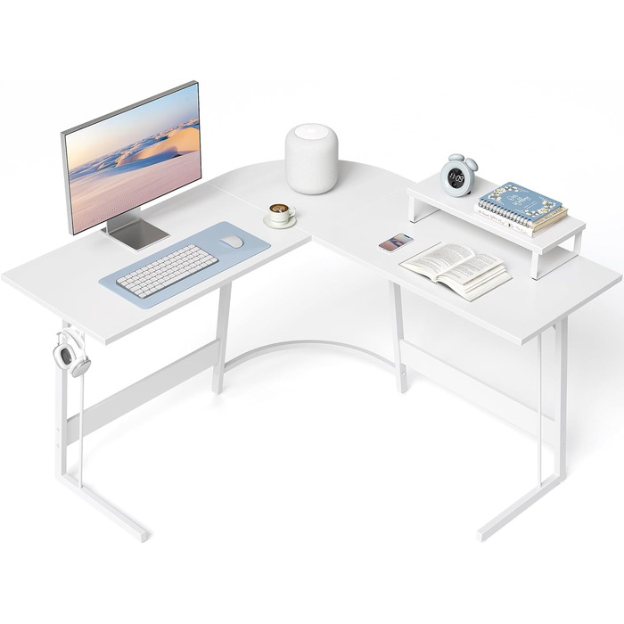 Кутовий письмовий стіл CubiCubi 120x120 см, білий, з полицею для монітора та шухлядами, комп'ютерний стіл для офісу, простий монтаж, місткий, компактний L-подібний стіл