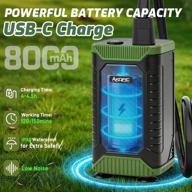 Портативний кемпінговий душ з насосом та акумулятором 8000mAh, цифровий дисплей, набір для подорожей, саду та миття авто (шланг 2м)