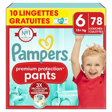 Підгузки-трусики Pampers Premium Protection розмір 6 (13-19 кг), 78 шт + 10 вологих серветок Aqua Baby