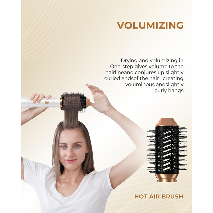 UKLISS Airstyler 5-в-1: Фен-щітка для волосся з насадкою для завивки, іонізація, золотий колір