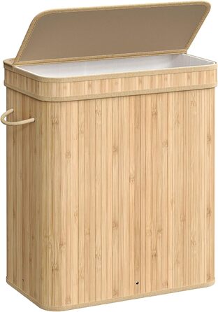 Кошик для білизни SONGMICS з кришкою, 100 л, бамбук, знімний мішок, ручки, натуральний бежевий