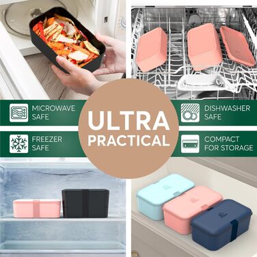 Ланчбокс Umami Bento 1500 мл, герметичний, для дорослих, чорний онікс, контейнер для їжі XL, багатосекційний, для чоловіків