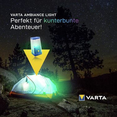Кемпінговий ліхтар VARTA LED Ambiance L20 з димером та кольоровими режимами, працює від 6x AA батарей, для риболовлі, відпочинку на природі, аварійних ситуацій, без батарей