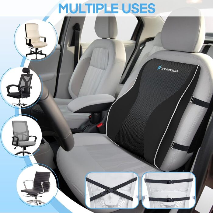Подушка для попереку SUPA MODERN для офісного крісла та автосидіння, з піни Memory Foam, чорна, велика
