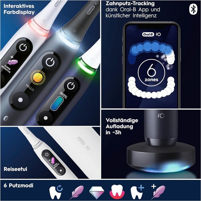 Електрична зубна щітка Oral-B iO Series 8 Plus Edition (набір 2 шт), 6 режимів чищення, 4 смінні насадки, дорожній кейс, чорний/фіолетовий