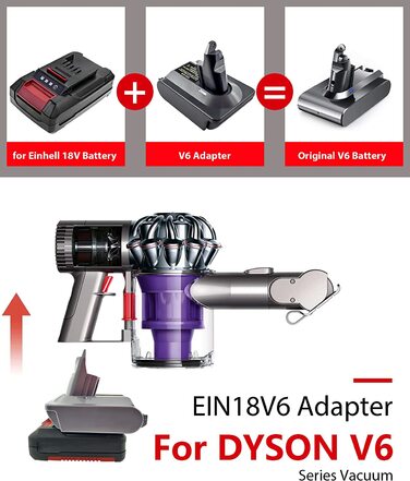 Адаптер URUN MT18V6 для акумулятора Makita 18V до пилососа Dyson V6, сумісний з Animal+, Fluffy, DC62, DC58, DC59, DC61, SV06, тільки адаптер