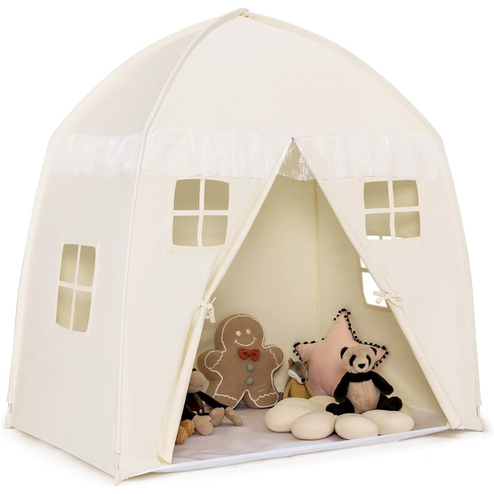 Дитячий ігровий будиночок GOPLUS XL, 143x100x155 см, з сумкою, килимком, дверцятами на блискавці та 4 вікнами, для 2-3 дітей від 3 років (Бежевий)