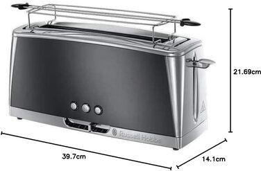 Тостер Russell Hobbs Luna Edelstahl Grau для 2-х скибочок хліба (широкі слоти) з підставкою для булочок, 6 режимів підсмажування, розморожування та підігрів - 23251-56