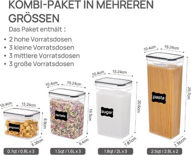 Vtopmart Набори контейнерів для зберігання продуктів з кришкою, 32 шт. BPA-free, для кухні, борошно, цукор, крупи, з ручкою та етикетками