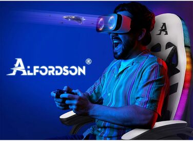 Ігрове крісло ALFORDSON з LED RGB підсвіткою, масажем, підставкою для ніг, ергономічне, біле