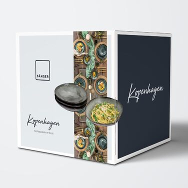 Набір кавових чашок SÄNGER Kopenhagen 8 шт., кавовий сервіз на 4 персони, чашки та блюдця, миється в посудомийній машині, кераміка, сірий колір з зеленою внутрішньою поверхнею, 200 мл, PREMIUM COLLECTION (Чорний)
