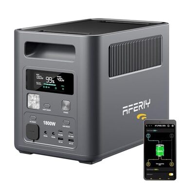 Портативна електростанція AFERIY 1800W 1024Wh LiFePO4, сонячний генератор з швидкою зарядкою за 1 год, UPS <10мс, 9 виходів, чиста синусоїда 230V, керування через APP, BMS, для кемпінгу та дому