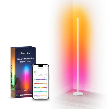 Наноліф Matter Розумна Підлогова Лампа Біла, RGB IC LED, Диммер, Музичний Синхронізація, 1700lm, Управління через Додаток та Голос (Alexa, Apple HomeKit), Декоративне Освітлення для Спальні та Геймінгу