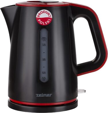 Електричний чайник Zelmer ZCK7620R, 1.7 л, 2200 Вт, з фільтром від накипу, BPA-free, автоматичне вимкнення, чорний/червоний, Польща