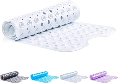 Протиковзкий килимок для ванни TranquilBeauty 100x40 см, антигрибковий, машинне прання, без латексу, для дітей та літніх, білий