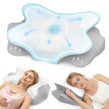 Ортопедична подушка для шиї з піни Memory Foam: ергономічна підтримка для комфортного сну (сіра, для тих, хто спить на спині)