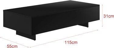 Журнальний стіл [en.casa] Lärketorp 115x55x31 см, чорний, стіл для вітальні, кавовий, приставний, для дивану
