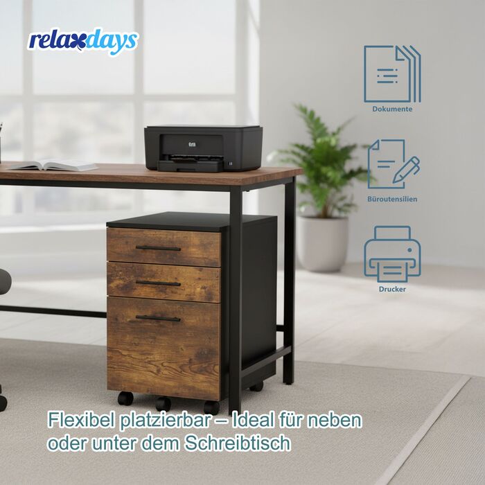 Роликовий контейнер Relaxdays з висувними шухлядами та полицями для документів