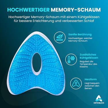 Ортопедична подушка для колін Memory Foam для полегшення болю при ішіасі, з велюровим чохлом, охолоджуючим гелем та колінним бандажем (Сіра)