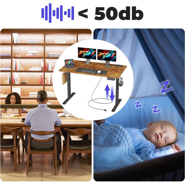 JOISCOPE електричний стіл для роботи стоячи, 140 см, з розеткою, USB та Type-C, для домашнього офісу, легко монтується, антикварний дуб, 55 дюймів