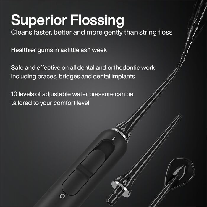 Aquasonic Home Dental Center PRO: електрична зубна щітка та іригатор для догляду за порожниною рота. Здорова посмішка та білі зуби. ADA-сертифіковано, чорний колір