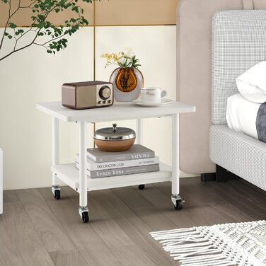 Стіл для принтера COSTWAY з коліщатками, білий - стійкий, 2-поверховий, для офісу, факсу 49x40x38 см