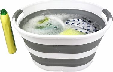 Складаний пластиковий кошик для білизни SAMMART 23 л, біло-сірий, овальний, переносний, компактний органайзер для зберігання
