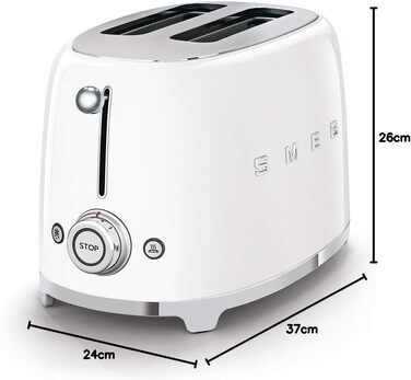 Тостер Smeg TSF01CREU Білий, 2 відділення, 6 рівнів підсмажування, функція розморожування та підігріву, 950 Вт