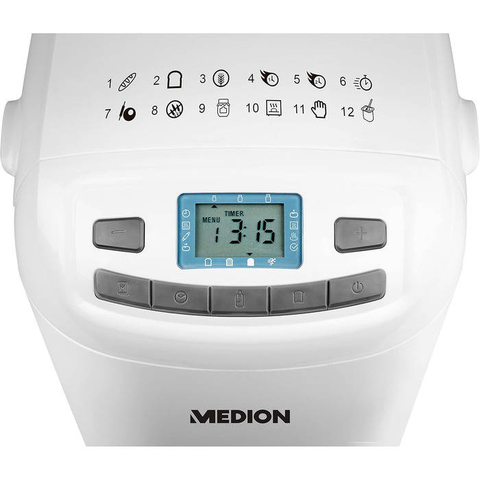 Хлібопічка MEDION MD 18636, 650 Вт, на 1000 г, 12 програм випікання, 3 рівні скоринки, функція підігріву, біла