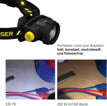 Налобний ліхтар Ledlenser H15R Work, 2500 люмен, LED, акумуляторний, IP67, високий CRI, фокусування, димер, дальність 250 м, з кріпленням на шолом та USB-магнітною зарядкою