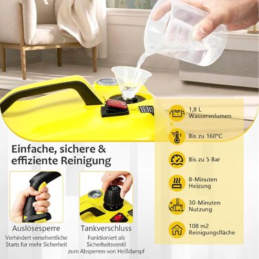 Парова швабра GOPLUS 2000W, 5 бар, 1,8 л, для підлоги та поверхонь, комплект насадок, потужний пароочисник для дому, швидке нагрівання 8 хв, продуктивність 108 м²