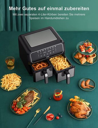 Інскій аерофритюрниця подвійна 8 л, 8 програм, 2 кошики, без олії, Dual Cook, Shake, XL