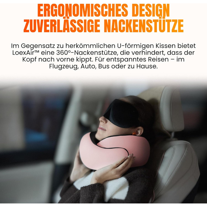 Подорожня подушка для шиї з капюшоном з ефектом пам'яті (Memory Foam) для літака та авто, 100% бавовна, захист від світла, Sakura Pink, Hooded Pro