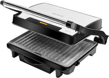 Електричний контактний гриль Cecotec Rock'nGrill Rapid з функцією сендвічмейкера. 1500 Вт, поверхня для гриля 24,5 x 17,3 см, покриття RockStone, регульована верхня пластина, з піддоном для збору жиру.