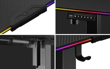 Комп'ютерний стіл Huzaro Hero 8.2 RGB, електричний, LED-підсвітка, регульована висота, 120x60 см, метал, чорний
