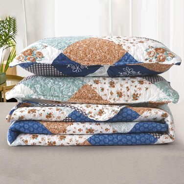 Покривало-печворк WONGS BEDDING 240x260 см з мікрофібри, стьобане, квітковий візерунок, чорне-сіре, з 2 наволочками 48x75 см