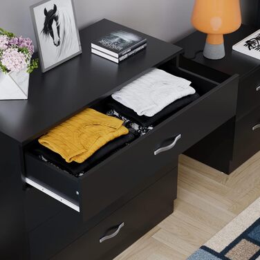 Комод Vida Designs Riano чорний, 4 шухляди з металевими ручками та напрямними, захист від деформації, меблі для спальні, 72x75x36 см