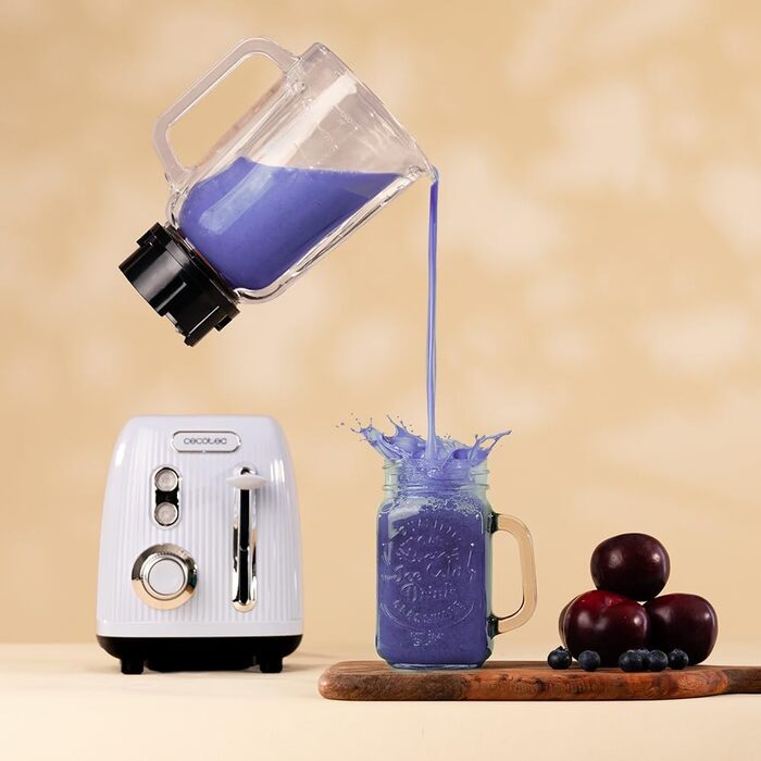 Блендер Cecotec Retro Power Black Titanium RetroBlue, 1200 Вт, 1,5 л, скляна чаша, 4 леза з титановим покриттям, мідний мотор, регулювання швидкості