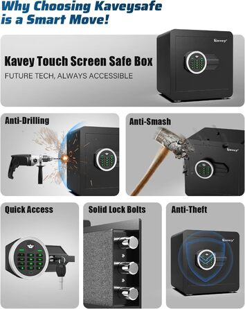 Сейф Kavey 32L з електронним кодовим замком, подвійною сигналізацією, LED-підсвіткою та знімною полицею для грошей і цінностей