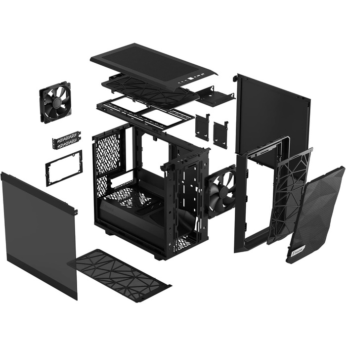 Корпус Fractal Design Meshify 2 Nano Black TG Dark Tint, скляна панель, чорний, компактний формат, для ігрового ПК