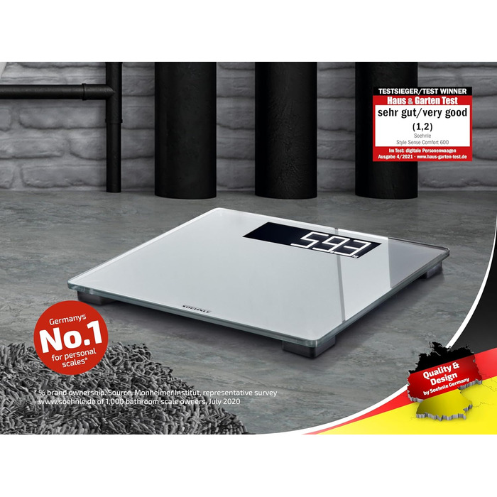 Електронна вага Soehnle Style Sense Comfort 600, до 200 кг, велике LCD-дисплей, безпечний стійкий корпус