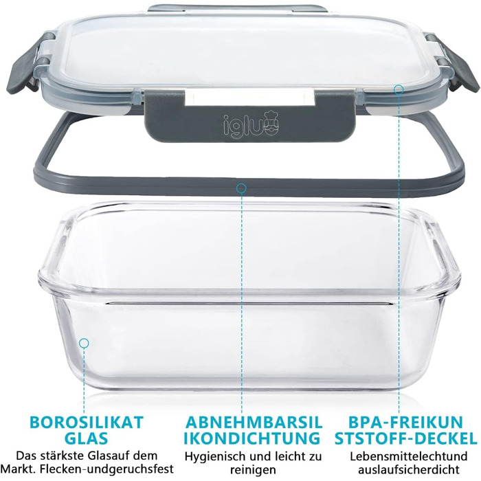 Набір скляних контейнерів для їжі Igluu Meal Prep (10 шт) — 370 мл та 1050 мл, герметичні ланч-бокси для зберігання продуктів