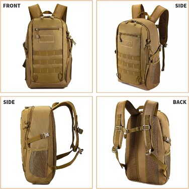 Тактичний рюкзак HUNTVP 20 л водостійкий Molle для спорту, школи, ноутбука, міський, військовий, коричневий