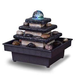 Настільний фонтан-каскад Eka Zen'light у вигляді храму зі сходами та кольоровою підсвіткою, бежево-чорний, 18x20x18 см — ديكоративний Zen-фонтан для релаксації