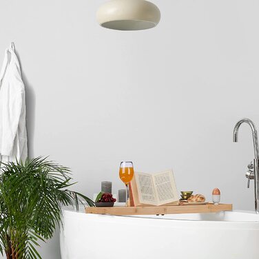 Підставка для ванни Relaxdays з бамбука, розсувна, з тримачем для книги, келиха, мила та аксесуарів, натуральний колір
