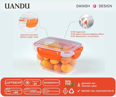 Набір контейнерів для зберігання продуктів Uandu Lock & Fresh 16 шт, герметичні пластикові контейнери з кришкою, для їжі, для мікрохвильовки та морозильної камери, жовті
