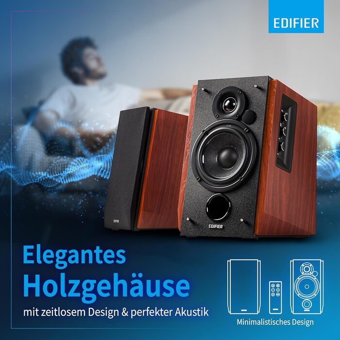 Акустична система Edifier R1700BT: активні полочні колонки з Bluetooth, цифровим та аналоговим входами, корпус із натурального дерева, з пультом ДК