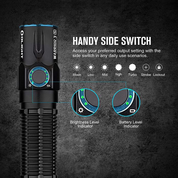 Тактичний ліхтар OLIGHT Warrior 3S, 2300 люмен, 5 режимів, USB-зарядка, датчик відстані, IPX8, водонепроникний, для кемпінгу, туризму, виживання, чорний
