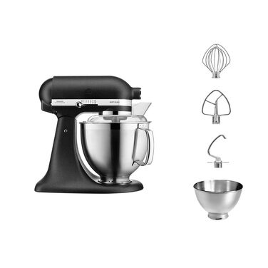 Кухонна машина KitchenAid Artisan: планетарний міксер з чашами 4.8 л та набором насадок із нержавіючої сталі, чорний чавун