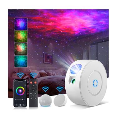 Проєктор зоряного неба Smart Sternenhimmel WiFi з пультом, додатком та голосовим керуванням, 16 млн кольорів, тихий (25 дБ), 4 кути нахилу, блакитні зірки
